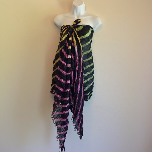New Black Beach Striped Scarf Wrap Pareo - Picture 5 of 12